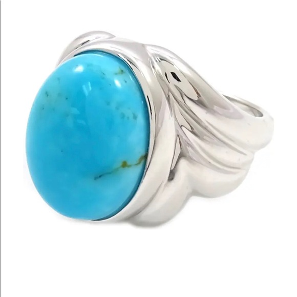 NWT Rhodium Plated Sterling Silver Turquoise Ring - Picture 1 of 4